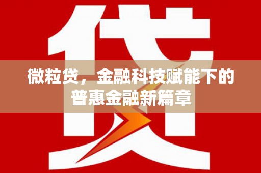 吴川微粒贷，金融科技赋能下的普惠金融新篇章