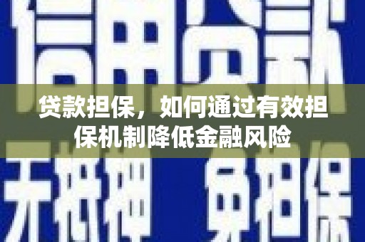 合江贷款担保，如何通过有效担保机制降低金融风险